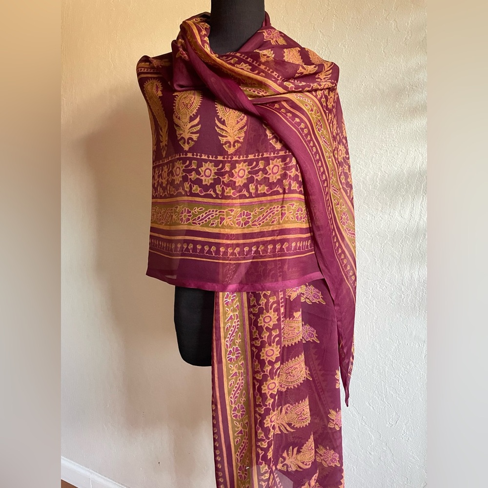 Burgundy and tan chiffon silk wrap
